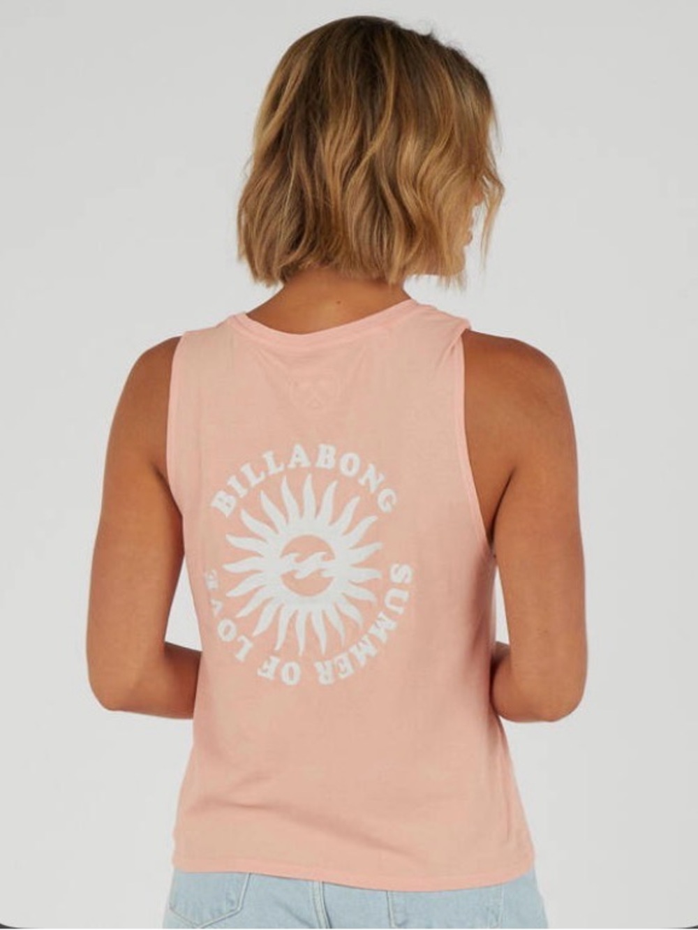 Billabong “Summer of Love” tank top on peach, size Medium, like new!